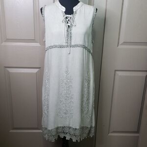 NWT Young Threads Light Sage Green Lace-Trimmed Embroidered Dress Size XL
